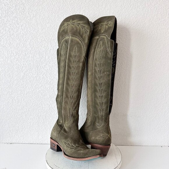 Lane Boots Shoes - Lane LEXINGTON Over the Knee Womens Cowboy Boots 8 Green Suede Western Cowgirl